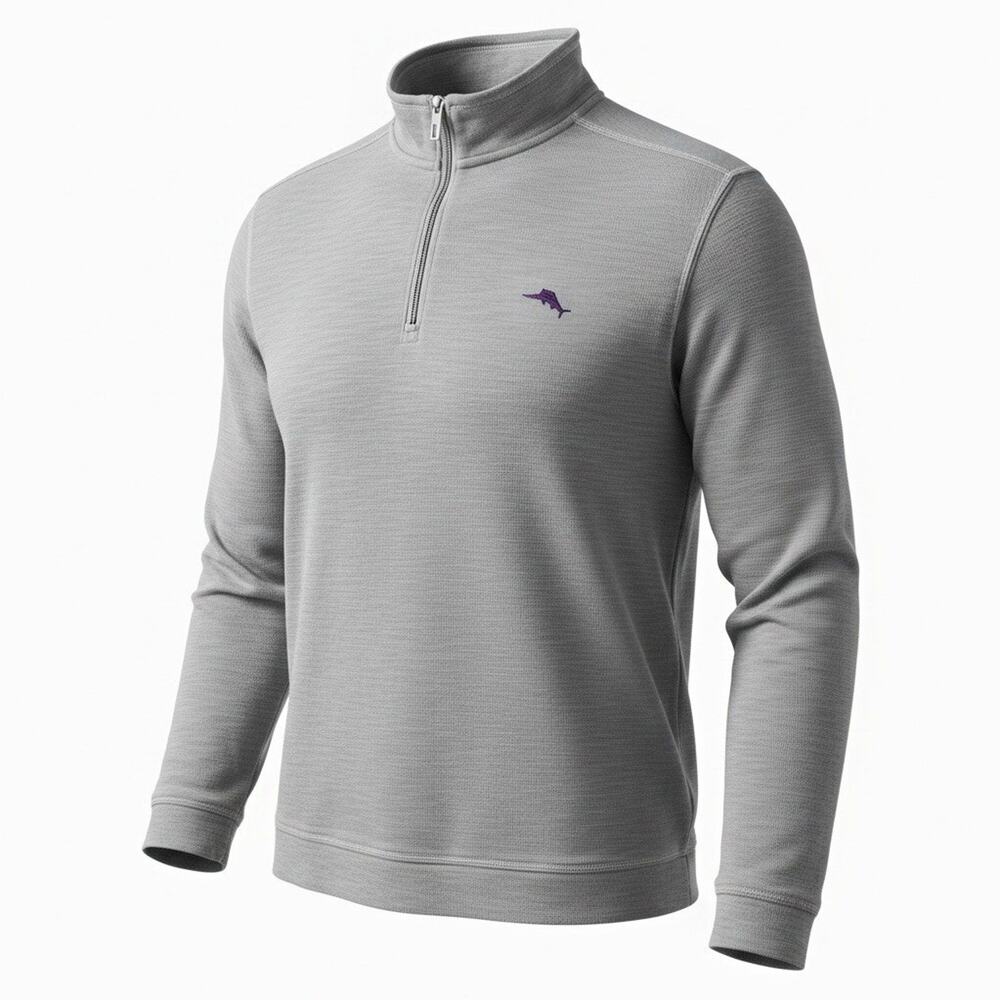 NWOT Tommy Bahama Men's Gray 1/4 Zip Mock Neck Long Sleeve Pullover Shirt - L